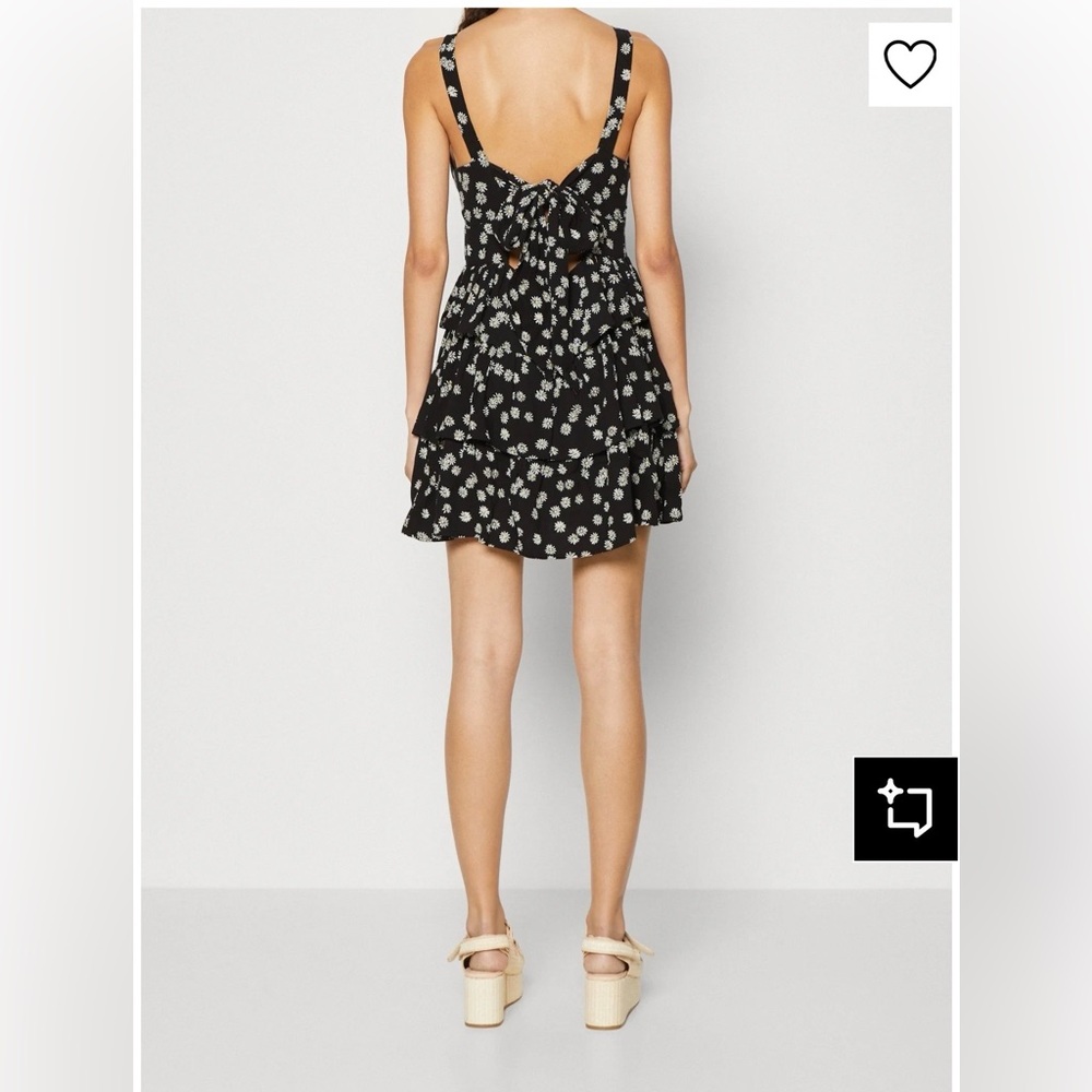 Gap‎ Small Black Ditsy Floral Bow Tie Back Ruffle Tiered Hem Mini Dress Flirty - Picture 2 of 10